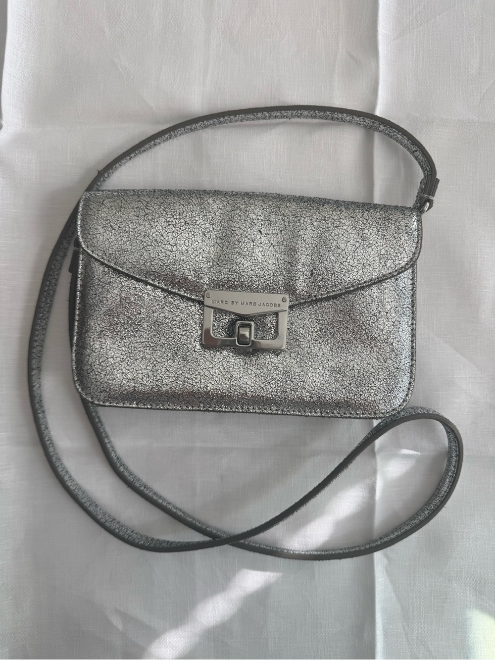 Marc Jacobs Silver Cracked Metallic Crossbody Bag
